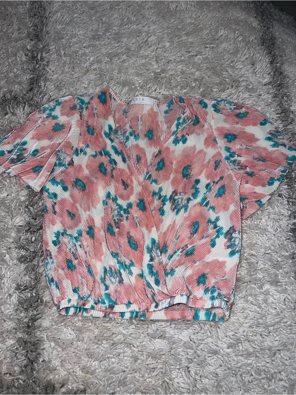 ASTR Pink & Teal Floral Wrap-Style Crop Top
